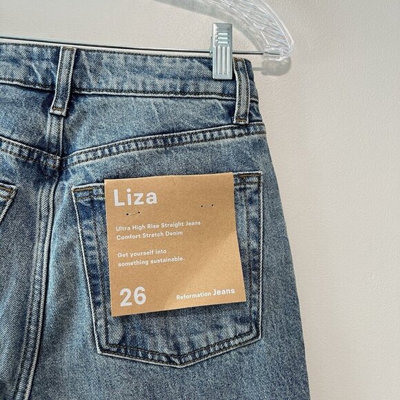 Reformation NWT Liza Ultra High Rise Straight Jeans in Malta Blue Size 26 - Picture 5 of 9